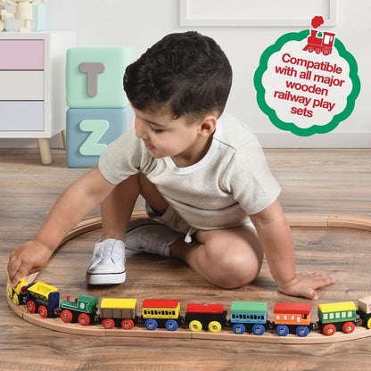 Wooden Train Set 12 PCS - Train Toys Magnetic Set Includes 3 Engines - Toy Train Sets For Kids