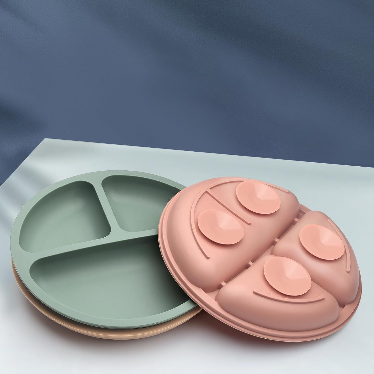 Suction Plates for Baby 3 pack, Stay Put Divided Toddler Plates, 100% Food Grade Silicone Baby