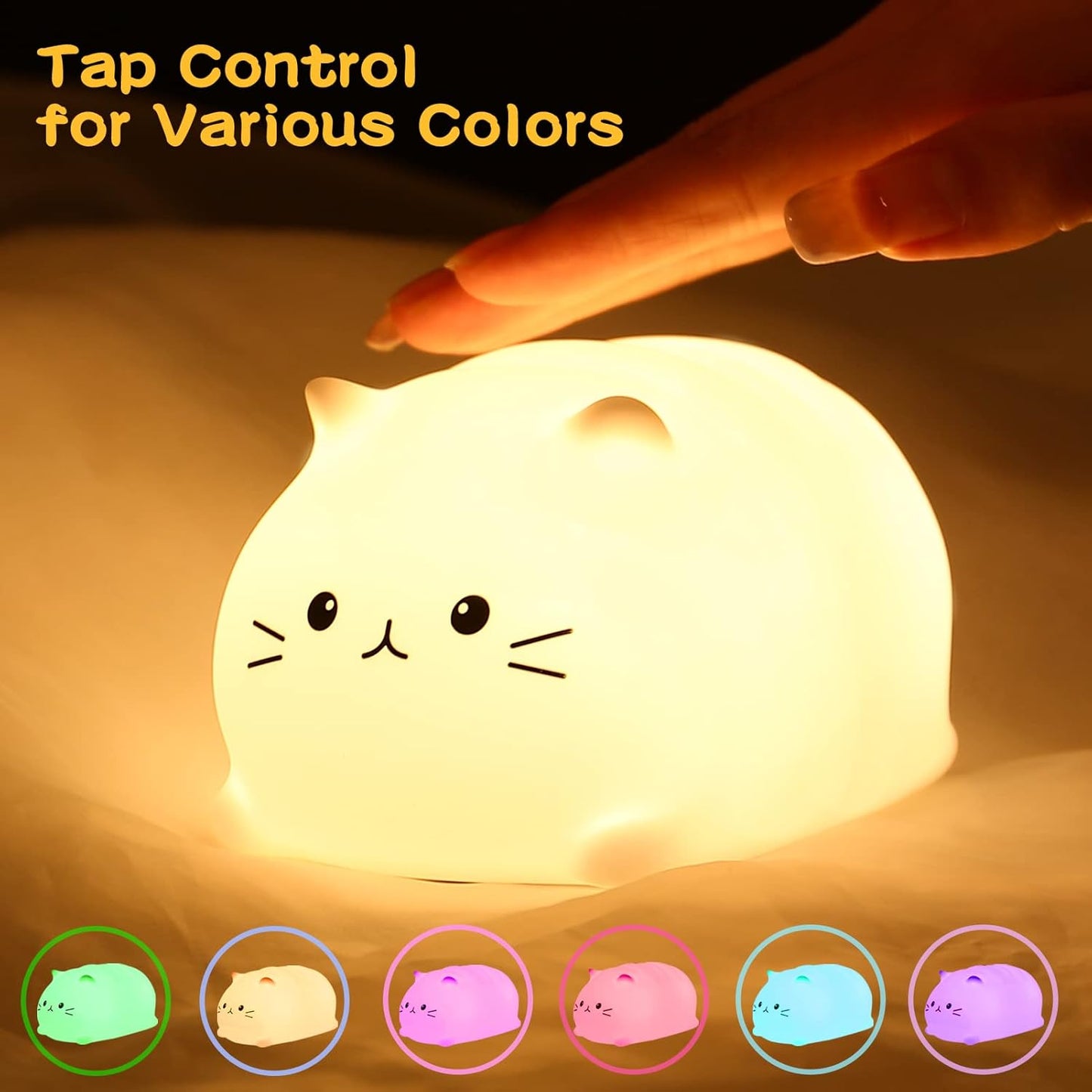 LOVERUIS Cute Night Light Cat 7 Colors Kitty Night Light with 3 Hour Timer Dimmable Squishy Lamp