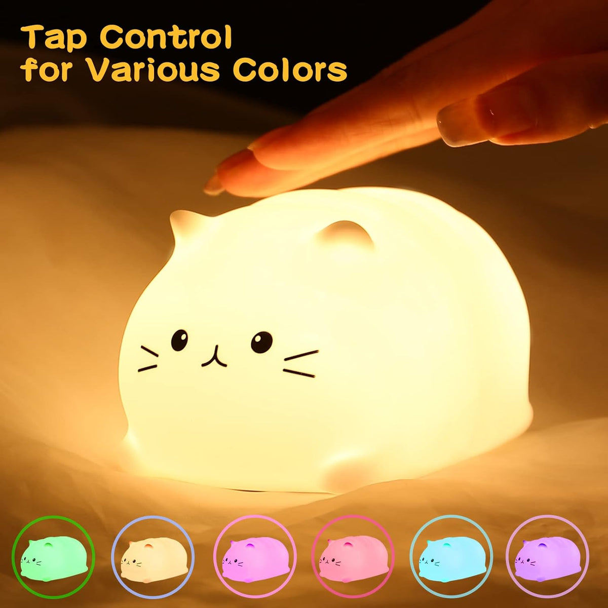 LOVERUIS Cute Night Light Cat 7 Colors Kitty Night Light with 3 Hour Timer Dimmable Squishy Lamp
