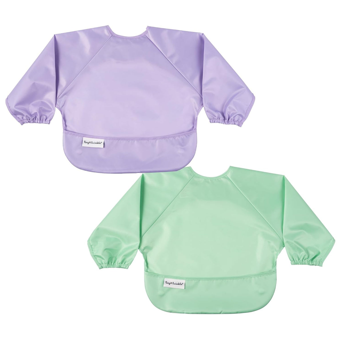Tiny Twinkle Mess Proof Baby Bibs, 2pk Waterproof Smock Baby Bibs for Eating, Machine Washable Long