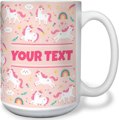Personalized Mug for Kids - Pink Unicorn - Custom Name/Text, Ceramic Hot Chocolate/Cocoa/Coffee Cup