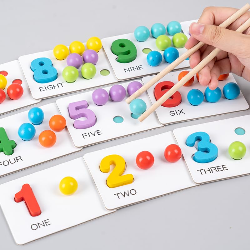 WECHARM KIDS Fine Motor Toys，Wooden Peg Board Bead Game for Toddlers - Rainbow Stacking, Color