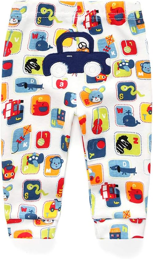 Unisex Newborn Baby Cotton 4-Pack Pants Embroidery Pringting Casual Leggings 0-24 Months for Boys