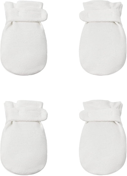 Newborn Baby No Scratch Mittens Stay On, 100% Cotton Breathable, Adjustable Infant Gloves for Baby