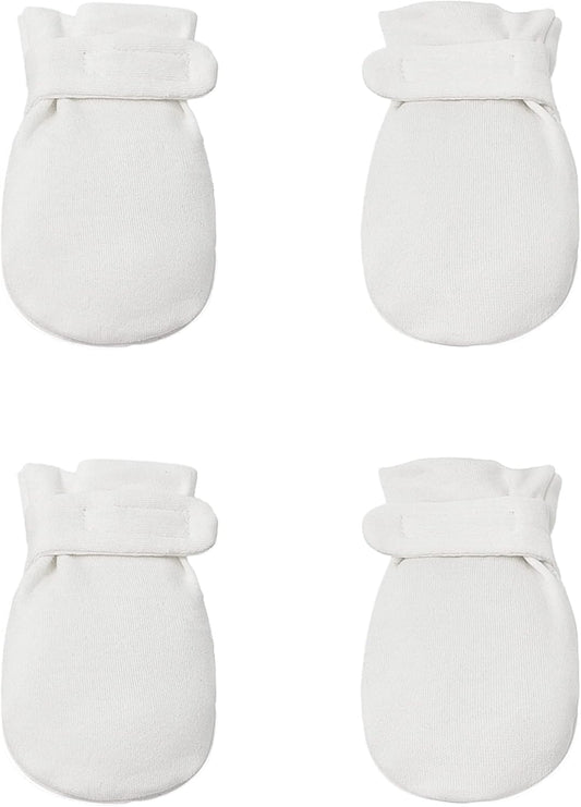 Newborn Baby No Scratch Mittens Stay On, 100% Cotton Breathable, Adjustable Infant Gloves for Baby