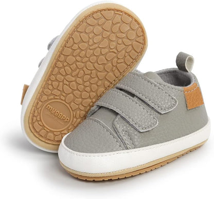 SOFMUO Baby Boys Girls High Top Ankle PU Leather Sneakers Soft Rubber Sole Infant Moccasins Newborn
