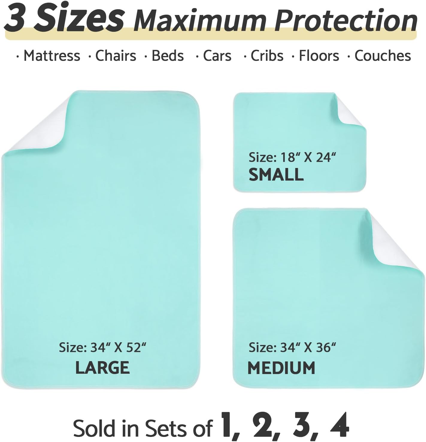 CoolShields Waterproof Bed Pads Incontinence 34'' x 52'' (1 Pack) Washable Reusable Bedwetting