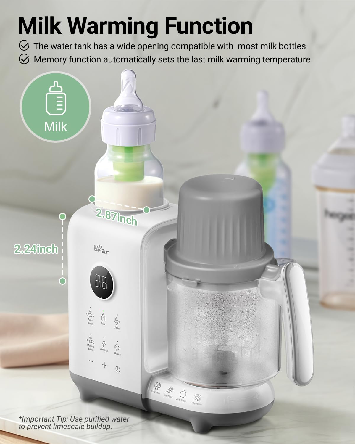 Bear Baby Food Maker Steamer&Blender with Dual-Layer Steam Baskets, 18.5oz