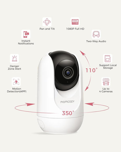 Momcozy Smart WiFi Baby Monitor, APP Control Baby Monitor with Camera & Audio, Danger Zone Alert