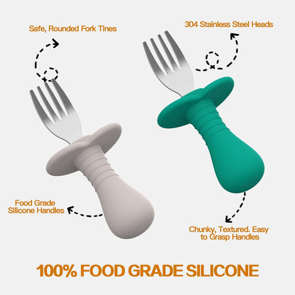 Baby Fork Toddler Forks for Self Feeding, Kids Forks with Silicone Round Handle, Stainless Steel