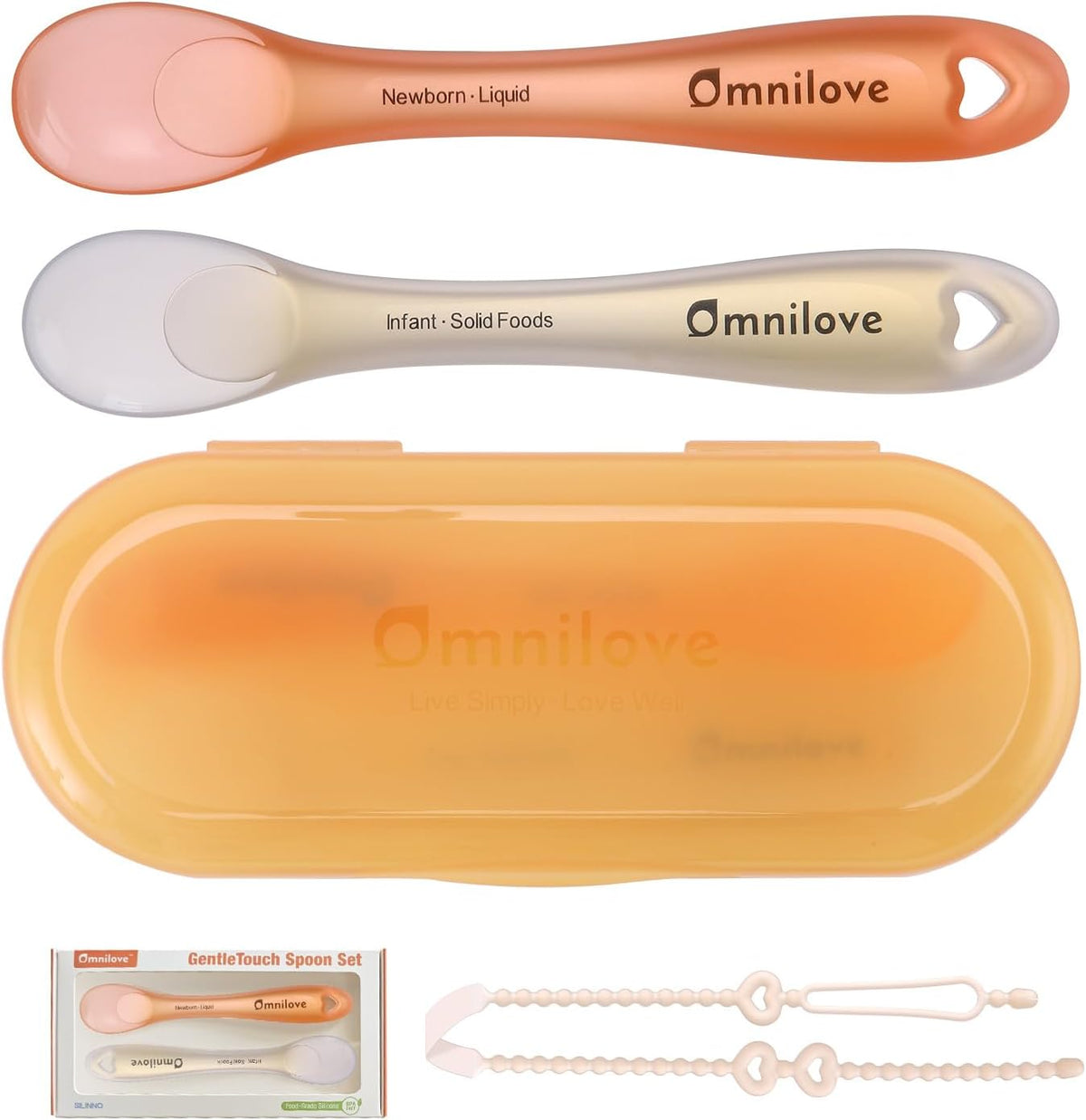 Silicone Baby Spoons 2-Pack with Case, New Born Self Feeding Toddler Spoon, Baby Led Weaning