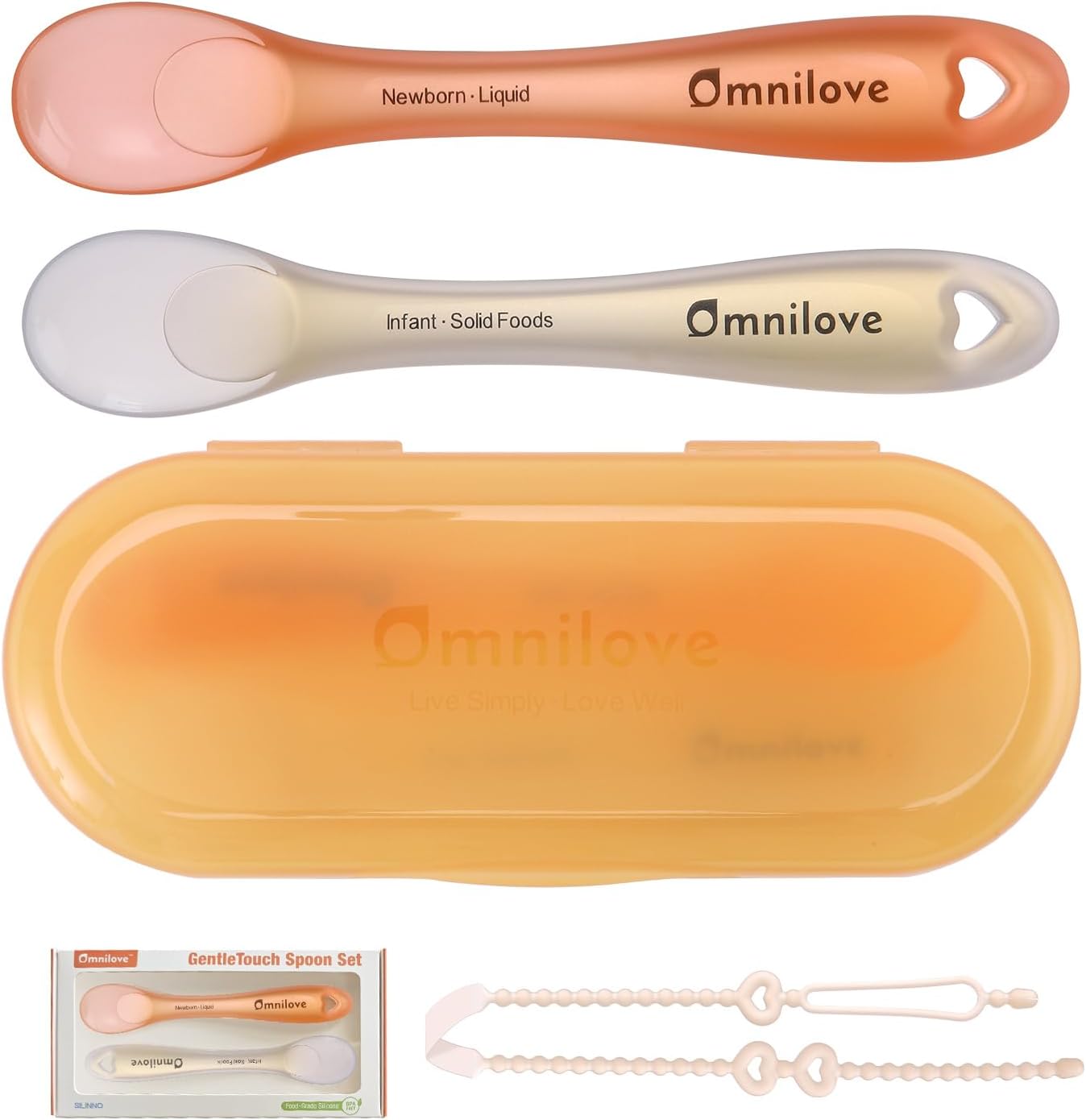 Silicone Baby Spoons 2-Pack with Case, New Born Self Feeding Toddler Spoon, Baby Led Weaning