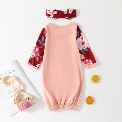 AMAWMW Newborn Baby Girl Little Sister Sleeper Gown Stripe Long Sleeve Nightgown Pajamas Gifts