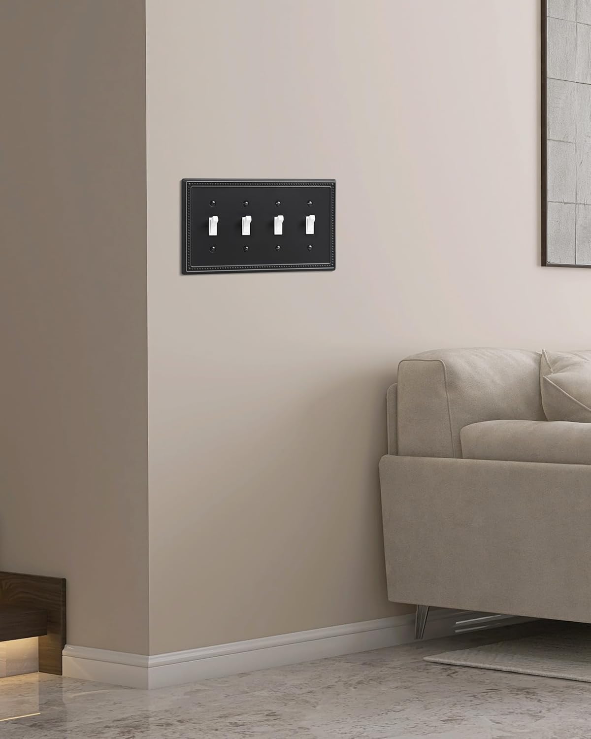 2-Pack Quad Toggle Light Switch Cover Plate, 4 Gang Metal Switch Plate Covers, Black Pearls