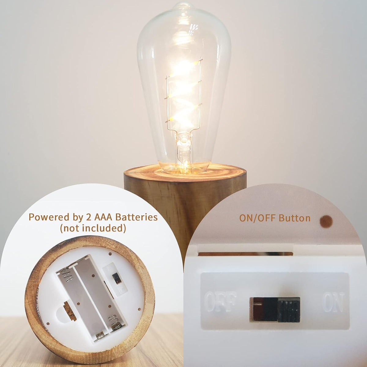 YiShine Battery Operated Table Lamp Wood Night Light Decorative Table Light for Bedroom Living Room