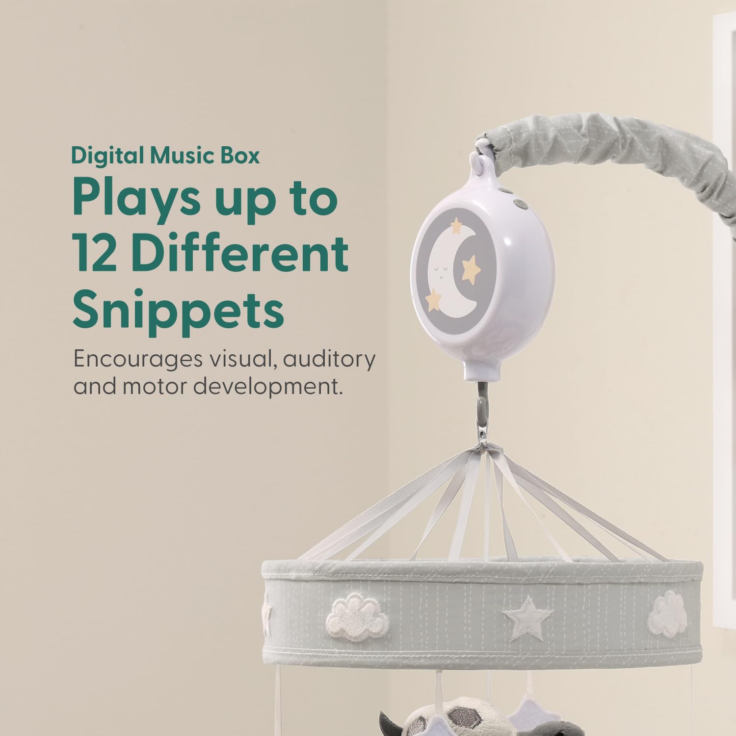 The Peanutshell Crib Mobile for Boys or Girls - Grey Musical Baby Crib Mobile with 12 Lullabies
