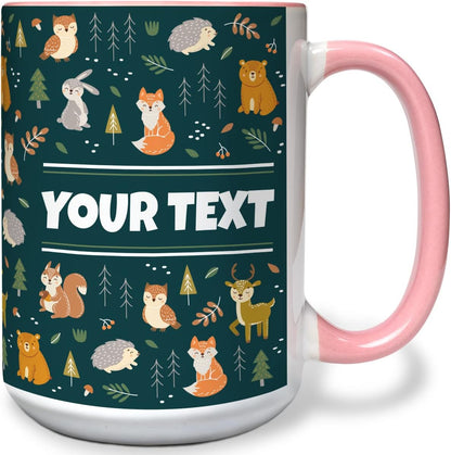 Personalized Mug for Kids - Woodland Animals - Custom Name/Text, Ceramic Hot Chocolate/Cocoa/Coffee