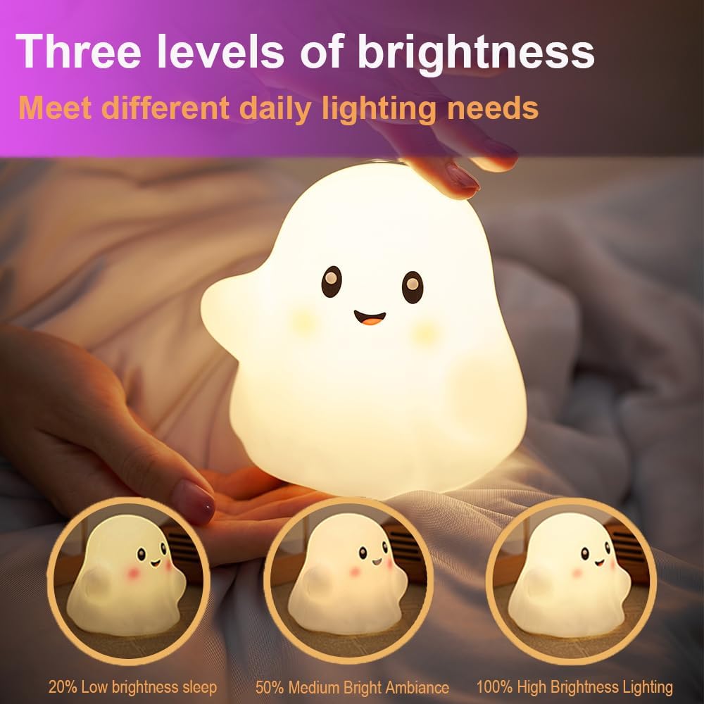 Ghost Night Light for Kids, Silicone Nursery Nightlight with 13 Interactive Sound Effects