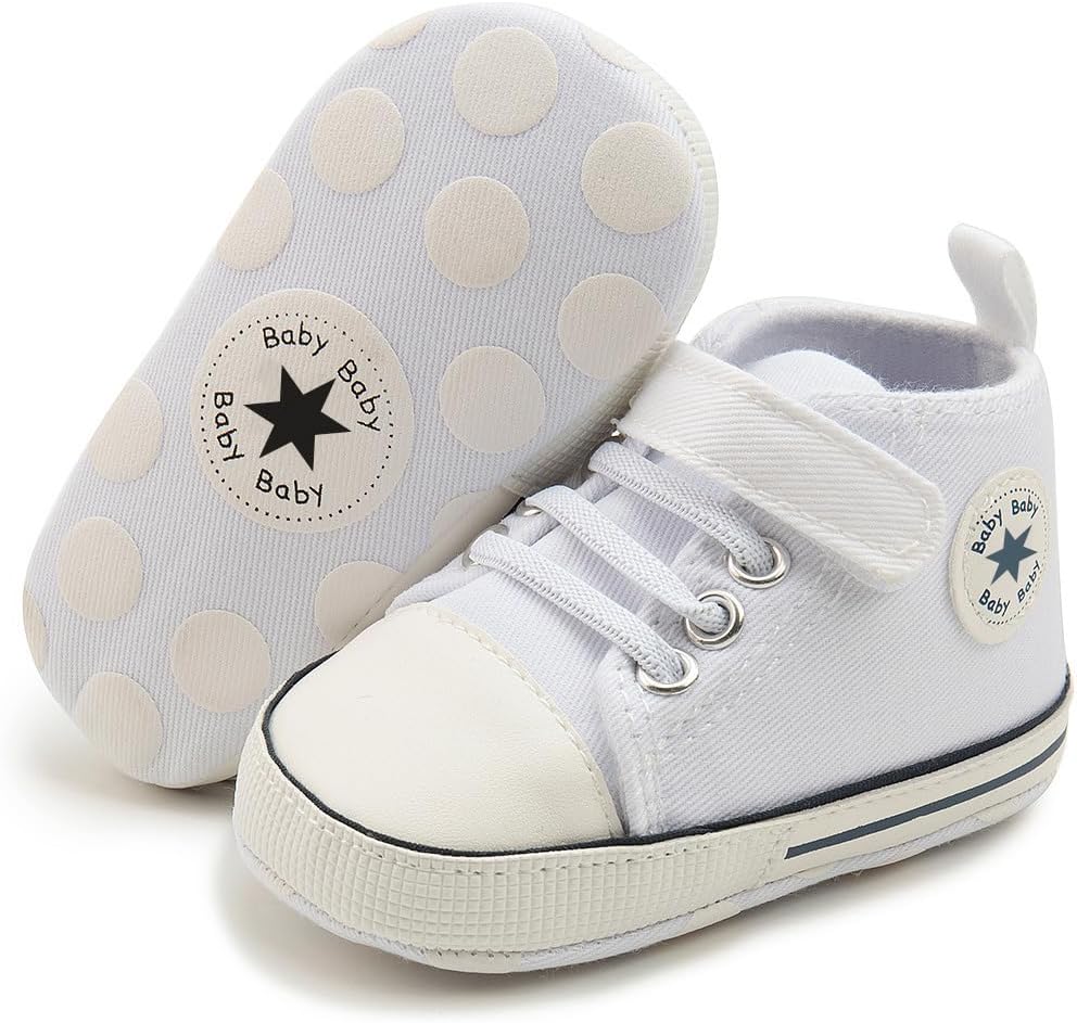 Unisex Baby Girls Boys Canvas High-top Shoes, Newborn Infant Anti-Slip Soft Sole Frist Walking