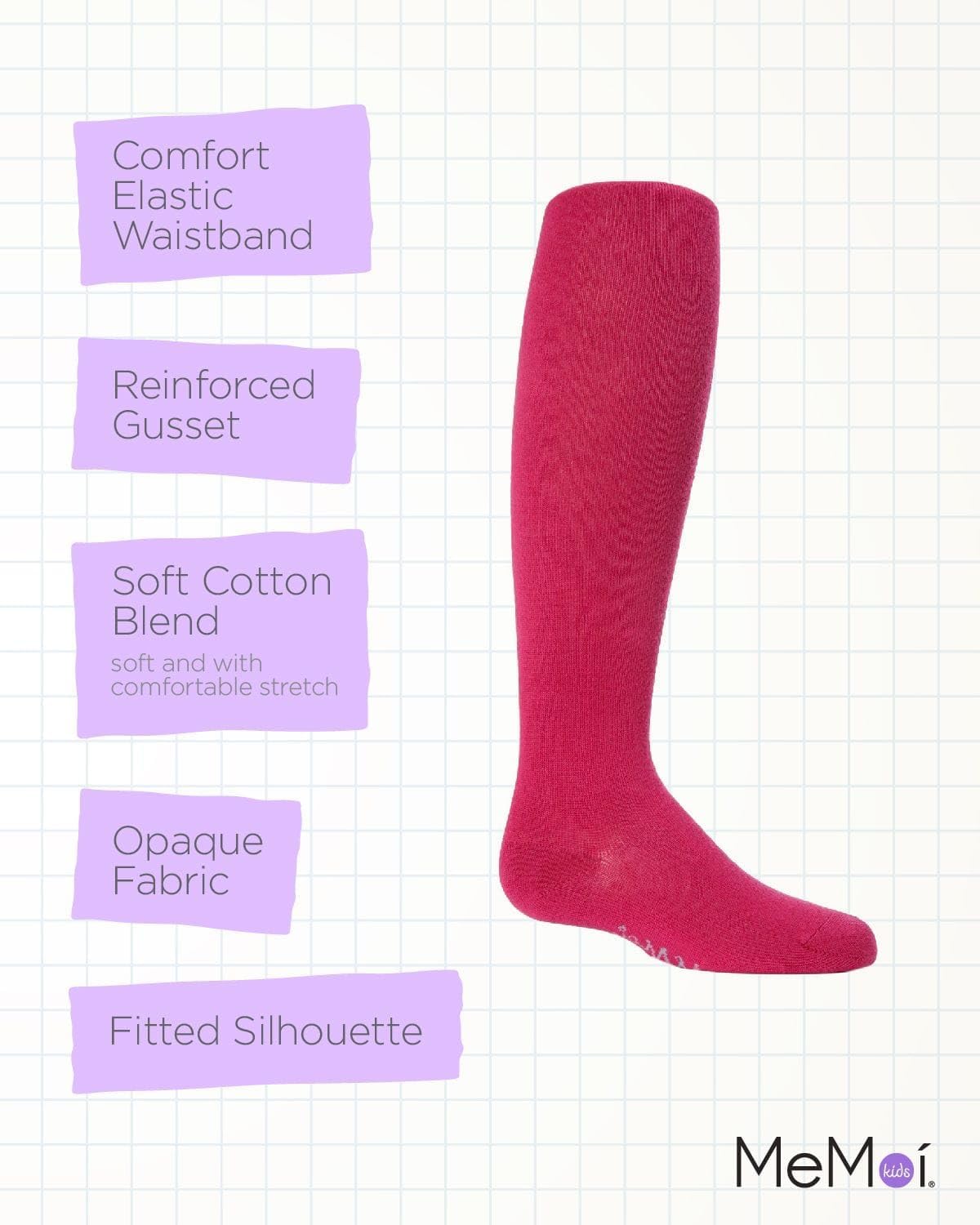 MeMoi Soft Pima Cotton Tights for Girls, Soft and Lightweight Opaque Tights for girls - Sizes 8 to