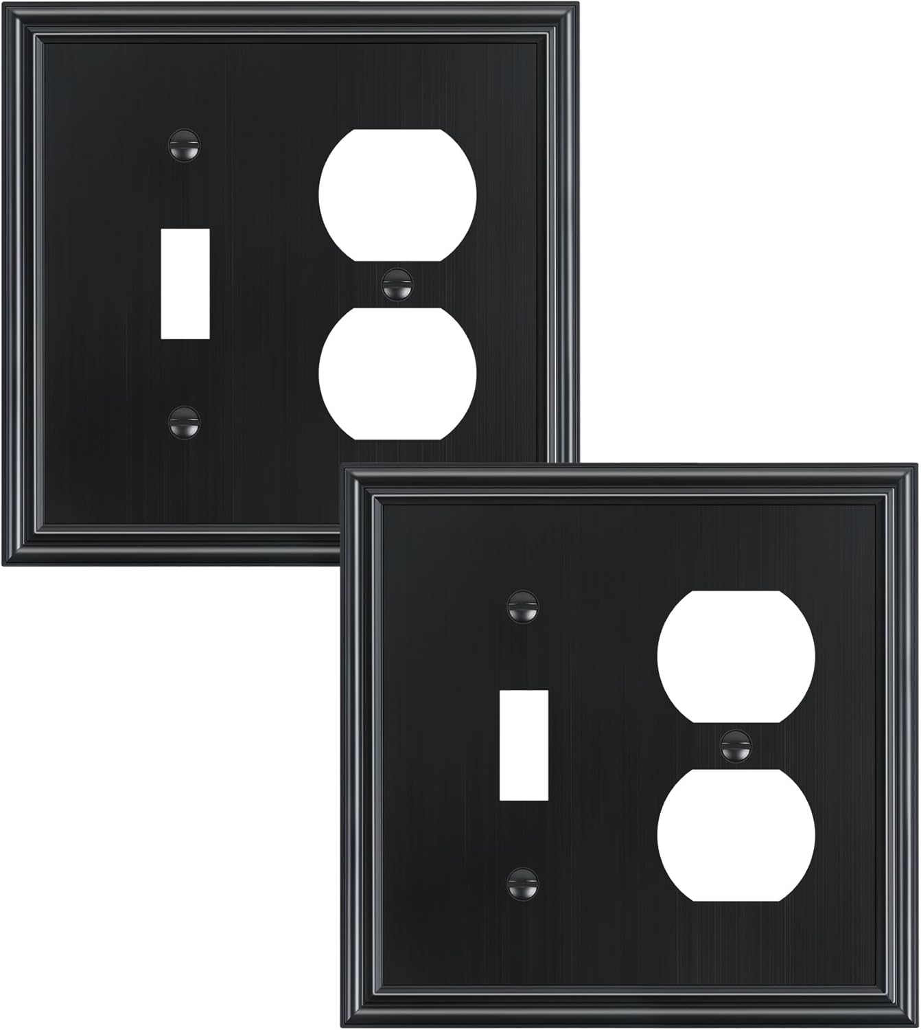 2-Pack Combo Toggle/Duplex Light Switch Cover Plate, Black Wall Outlet Cover Plate, Decorative Wall