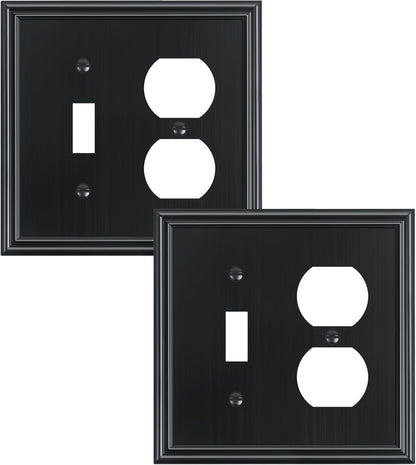 2-Pack Combo Toggle/Duplex Light Switch Cover Plate, Black Wall Outlet Cover Plate, Decorative Wall