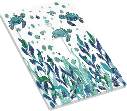Decorative Light Switch Cover Vibrant Turtle Seagrass Watercolor Painting 1 Gang Single Toggle