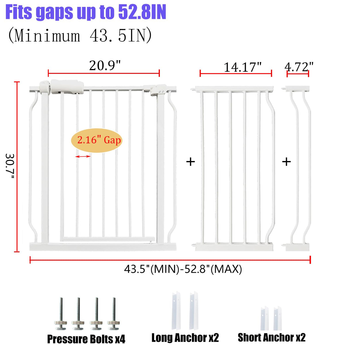Extra Wide Baby Gate 48-53 Inch, Tension Mounted No Drilling, Pressure Mounted Indoor Safety Gate