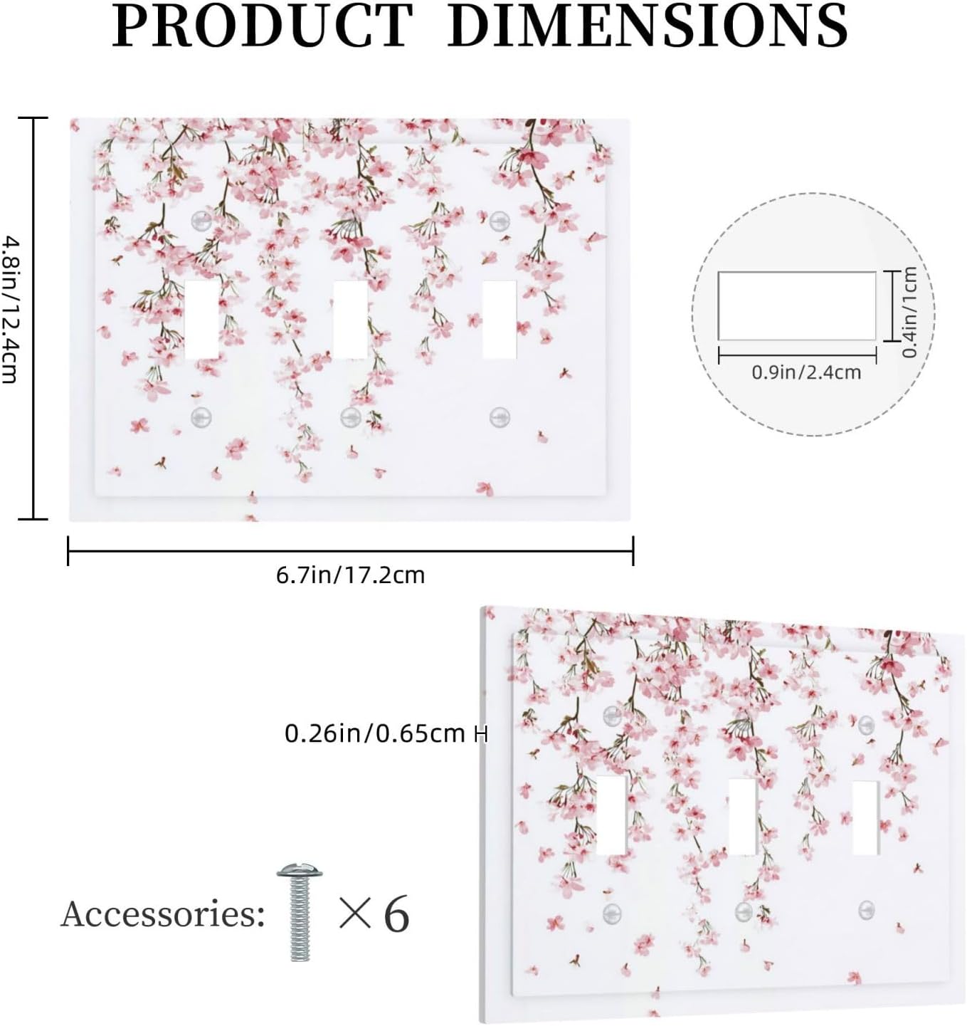 Decorative Switch Plates Sakura Plant Floral Pink Flowers 3 Gang Wall Plate Triple Toggle Light
