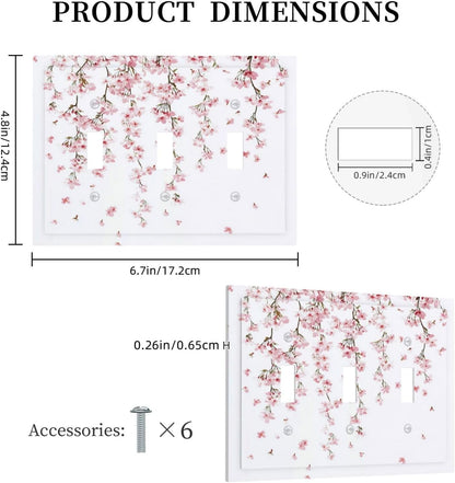Decorative Switch Plates Sakura Plant Floral Pink Flowers 3 Gang Wall Plate Triple Toggle Light