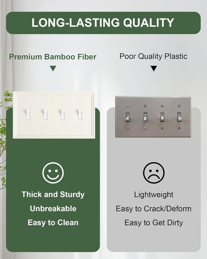 2-Pack Quad Toggle Light Switch Cover Plate, Light Almond Decorative Switch Plate Covers, Natural
