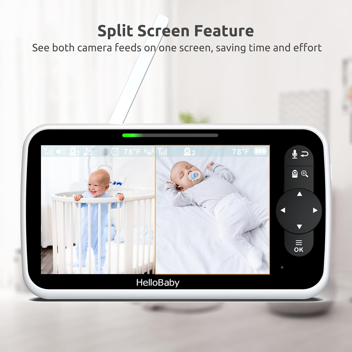 HelloBaby Video Baby Monitor with Upgraded 6” IPS Large Screen, Split Screen with 2 Cameras, Night
