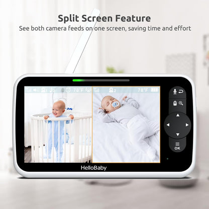 HelloBaby Video Baby Monitor with Upgraded 6” IPS Large Screen, Split Screen with 2 Cameras, Night