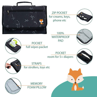 Portable Changing Pad - Waterproof Travel Baby Diaper Changing Pad, Mat Foldable, Wipes Pocket