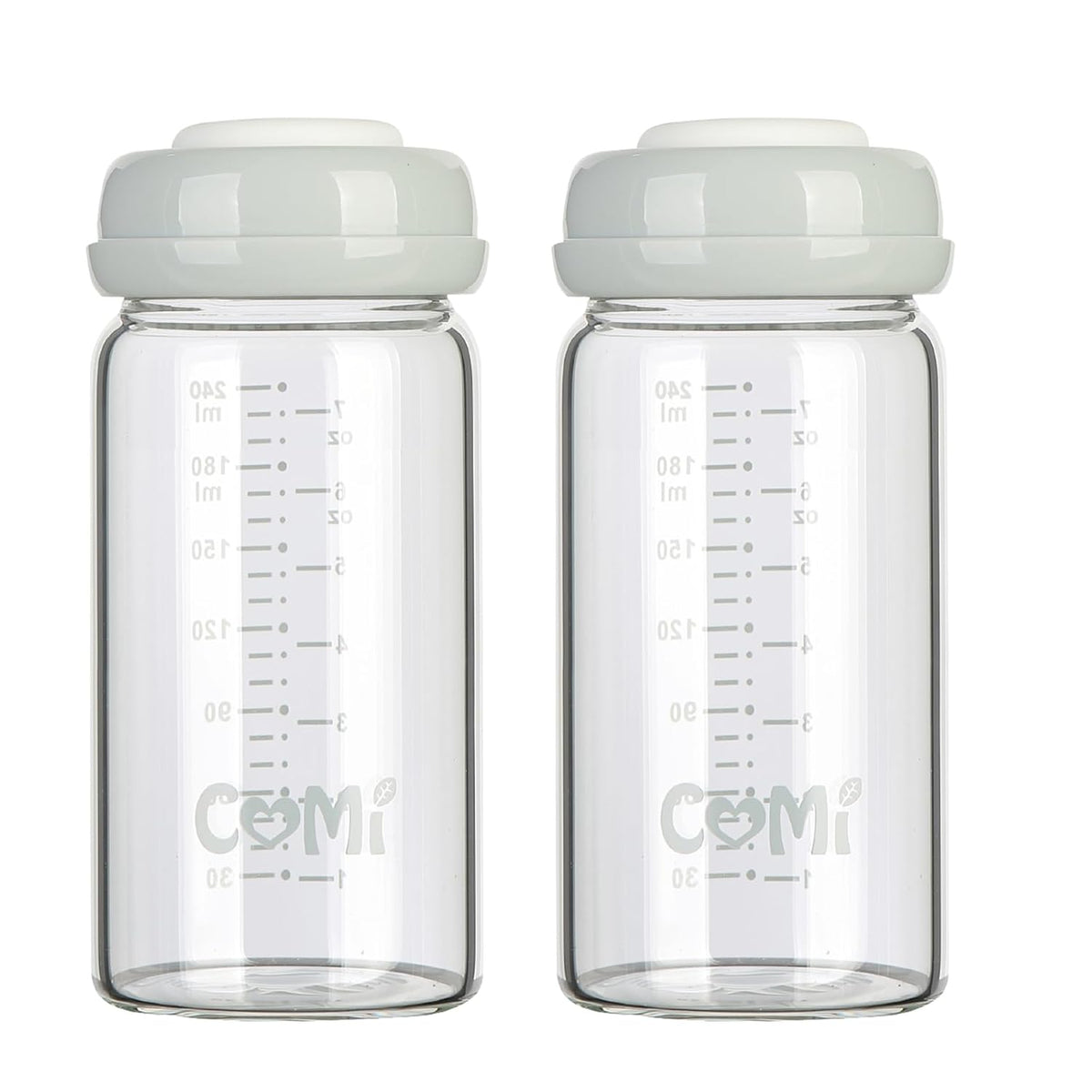 COMI Wide Neck Glass Breastmilk Collection n Storage Bottle, 8oz with Screw Ring Sealing Disk;