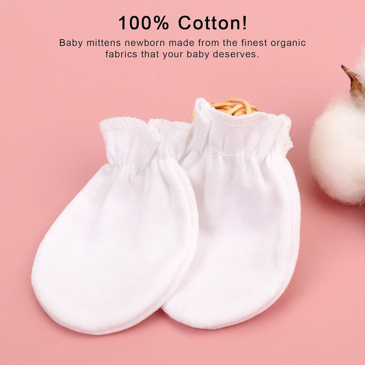 BQUBO Newborn Infant Toddler Mittens No Scratch Cotton Elastic Wrist Gloves Hypoallergenic for 0-6