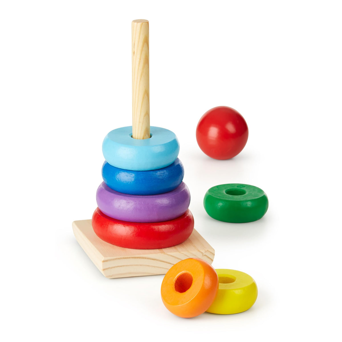 Melissa & Doug Rainbow Stacker Wooden Ring Educational Toy - Wooden Stacking Rings, Stacker Toys