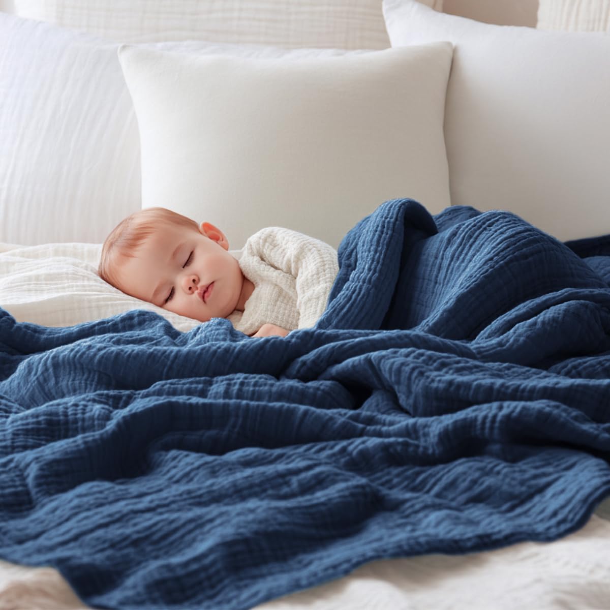 EMME Muslin Baby Blankets 100% Cotton 4-Layer Swaddle 40"x50" Lightweight Soft Breathable for