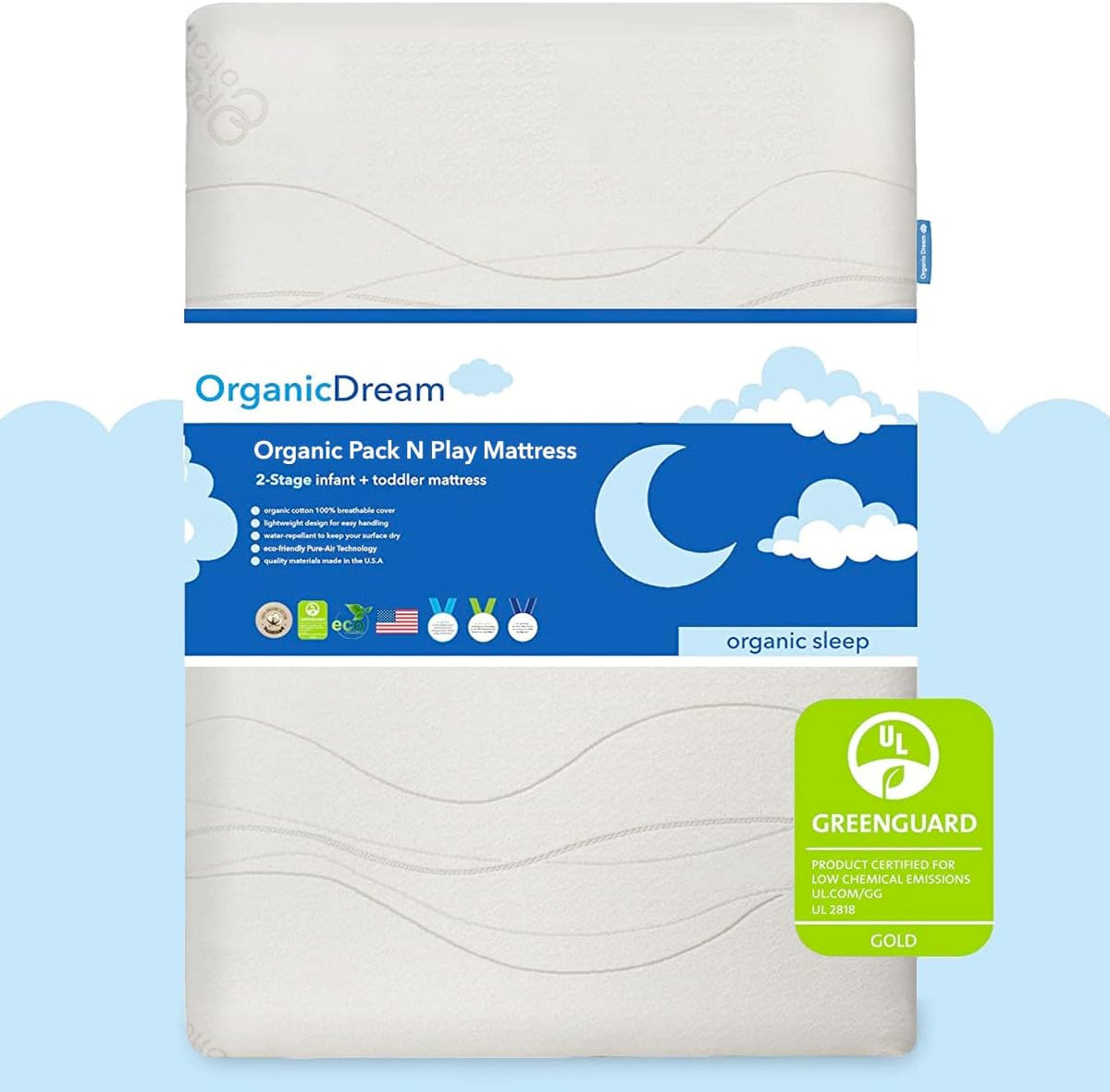 Organic Dream Pack and Play Mattress I [Dual-Sided] I Firm Infant Side + Memory Foam Toddler Side I