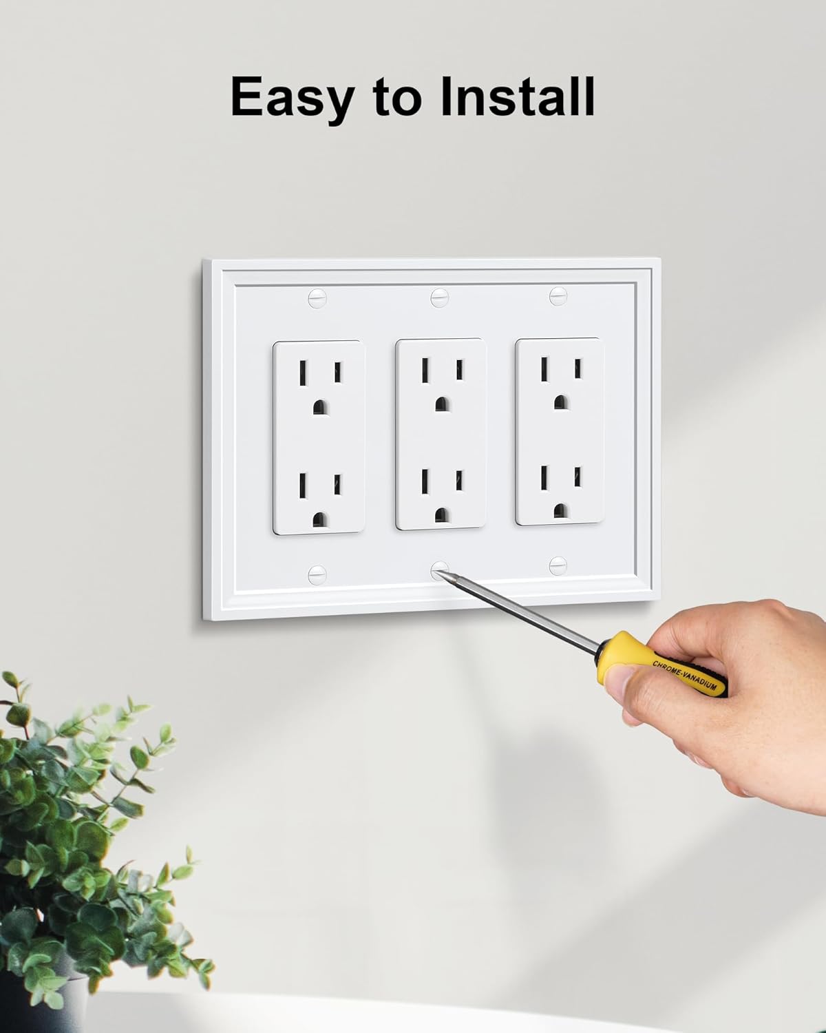 2-Pack Triple Decorator Outlet Cover Plate, White Decorative Switch Plates and Outlet Covers