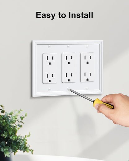 2-Pack Triple Decorator Outlet Cover Plate, White Decorative Switch Plates and Outlet Covers