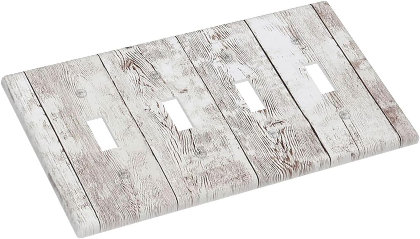 Light Switch Covers Rustic Vintage White Wood Grain Quad Toggle Electrical Faceplate 4 Gang Wall