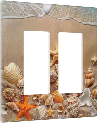 Decorative Outlet Covers Beachy Sea Ocean Seashell Starfish 2 Gang Wall Plate Double Rocker Two