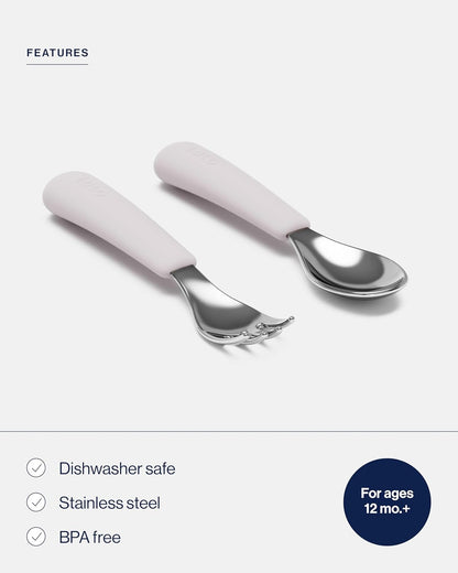 Lalo Utensils - Toddler Fork and Spoon Set - Stainless Steel and Silicone Ergonomic Toddler