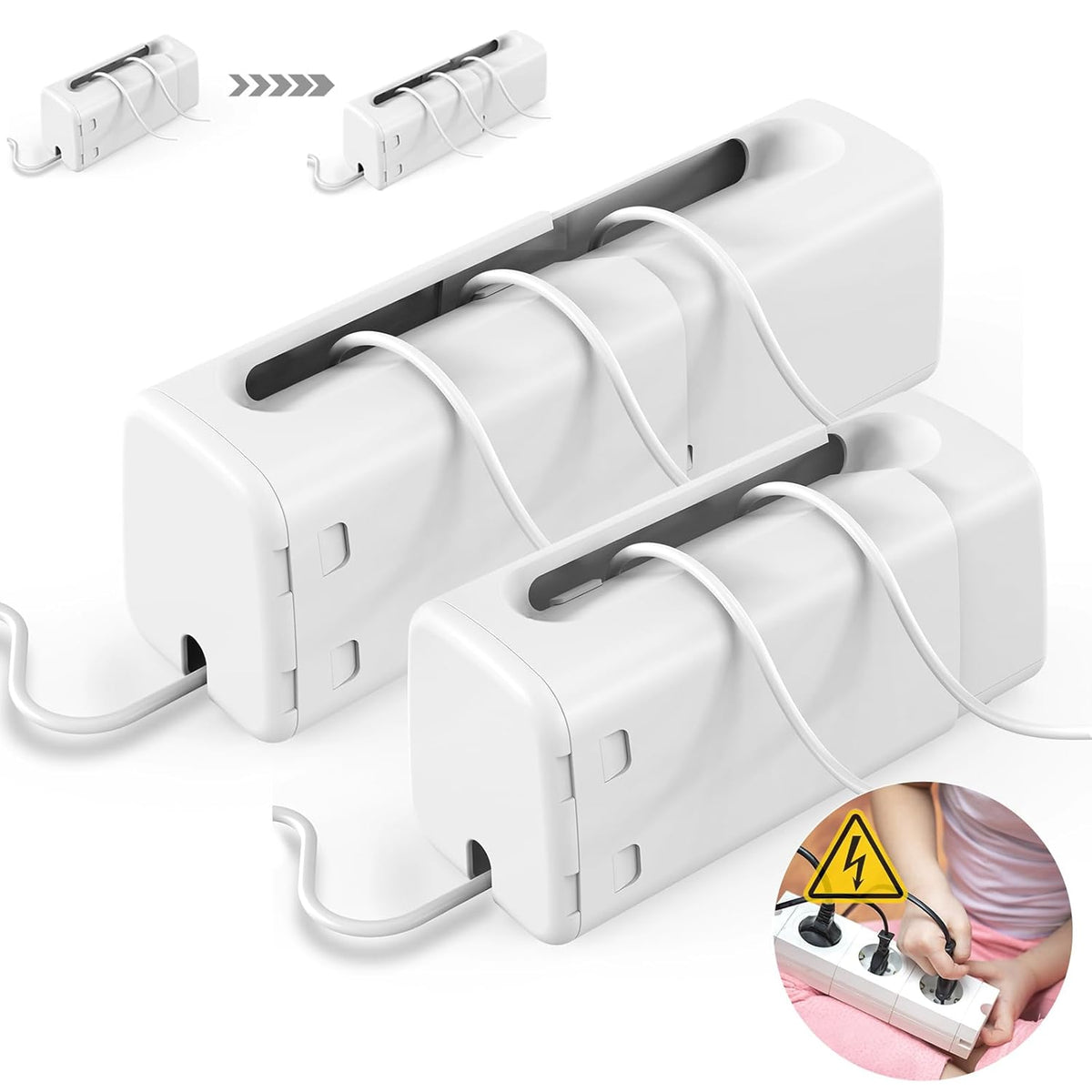 Improved Power Strip Cover Box(2 Pack) 丨Outlet Covers Baby Proofing丨Outlet Cover Box丨Adjustable