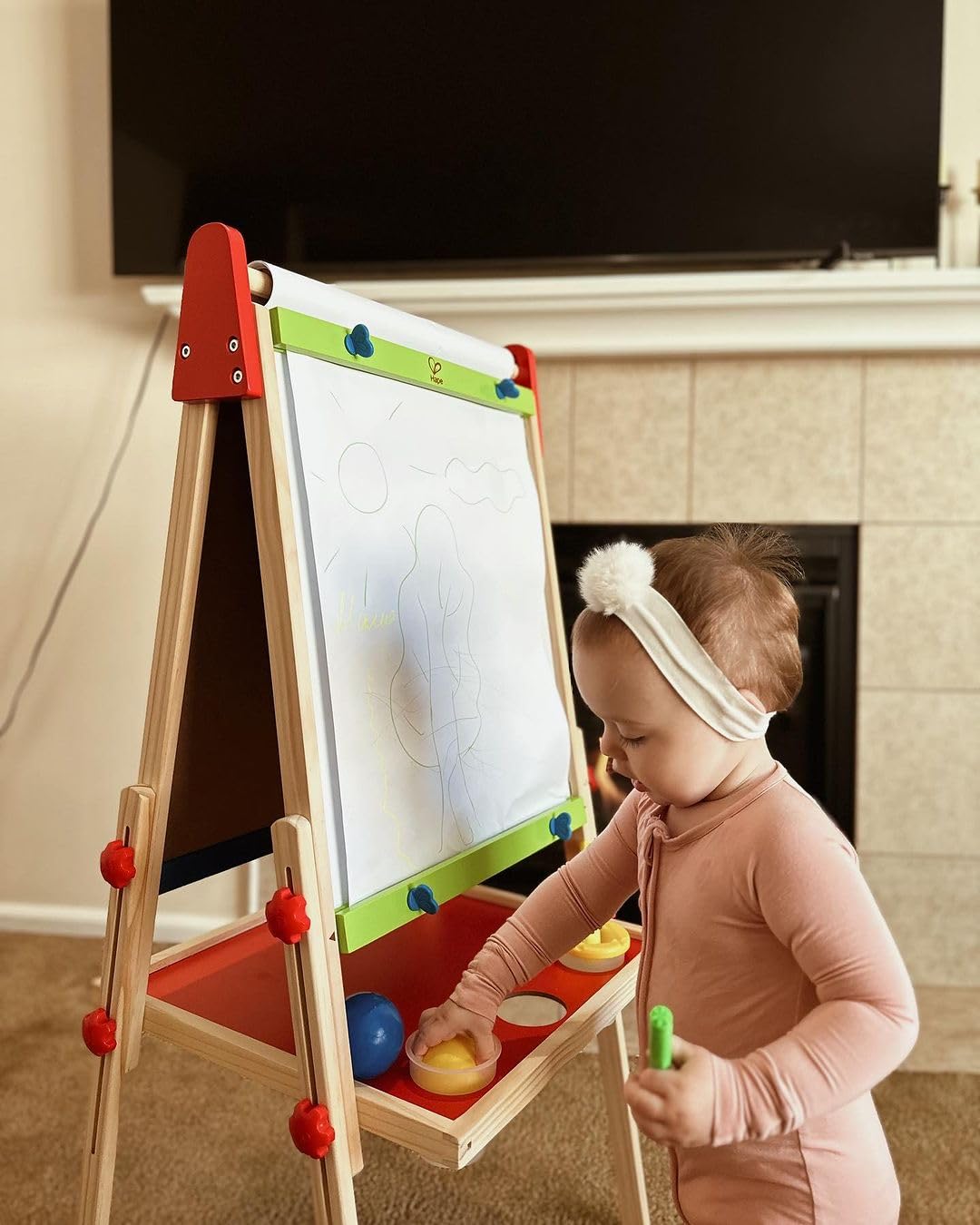 Hape E1010 Magnetic All in 1 Kids Height Adjustable Drawing Dry-Erase Chalkboard Wooden Artist