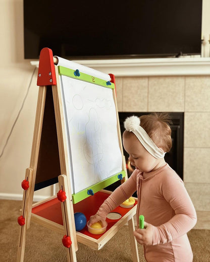 Hape E1010 Magnetic All in 1 Kids Height Adjustable Drawing Dry-Erase Chalkboard Wooden Artist