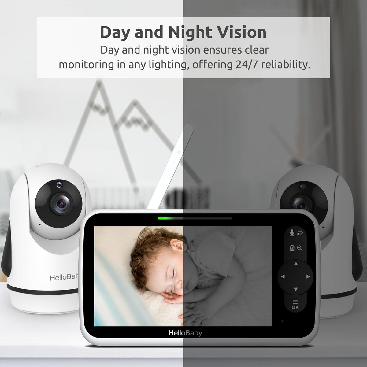 HelloBaby Video Baby Monitor with Upgraded 6” IPS Large Screen, Split Screen with 2 Cameras, Night