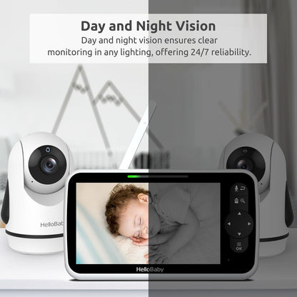 HelloBaby Video Baby Monitor with Upgraded 6” IPS Large Screen, Split Screen with 2 Cameras, Night